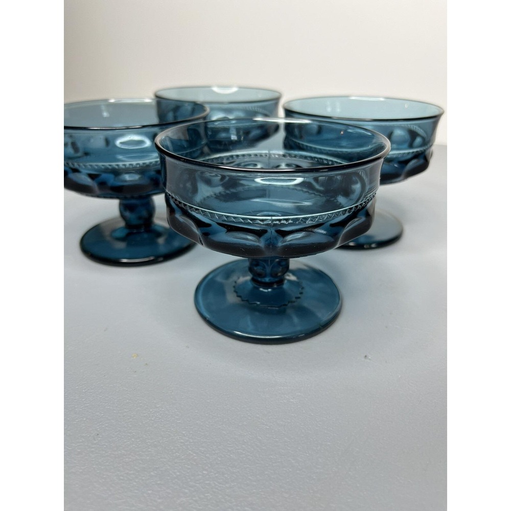 Kings Crown Thumbprint Indiana Glass Teal Blue Sherbet Dessert Glasses - 4 - Picture 2 of 4